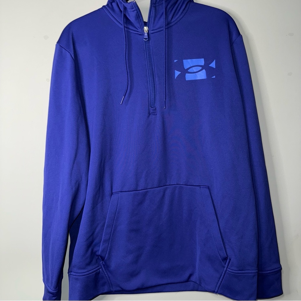 Under Armour Mens Royal Blue Quarter Zip Hoodie Loose Fit Graphic Logo Large‎